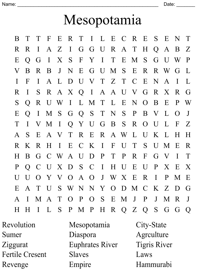 Ancient Mesopotamia Word Search Answer Key