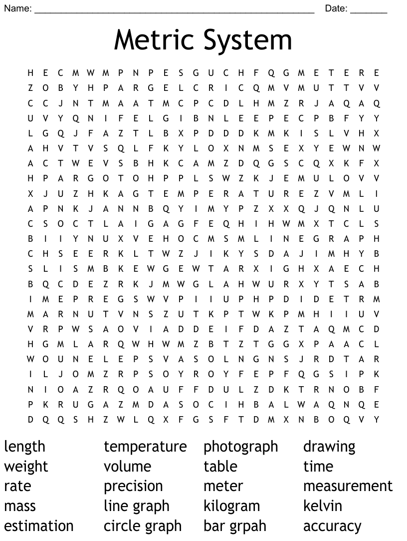 Metric System Word Search Word Search Printable