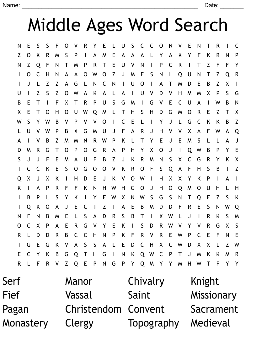 Middle Ages Word Search