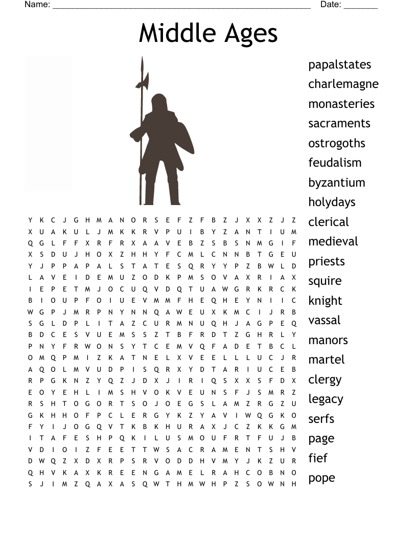 Middle Ages Word Search WordMint