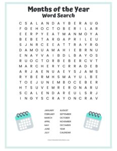 Months Of The Year Word Search Free Printable For Kids