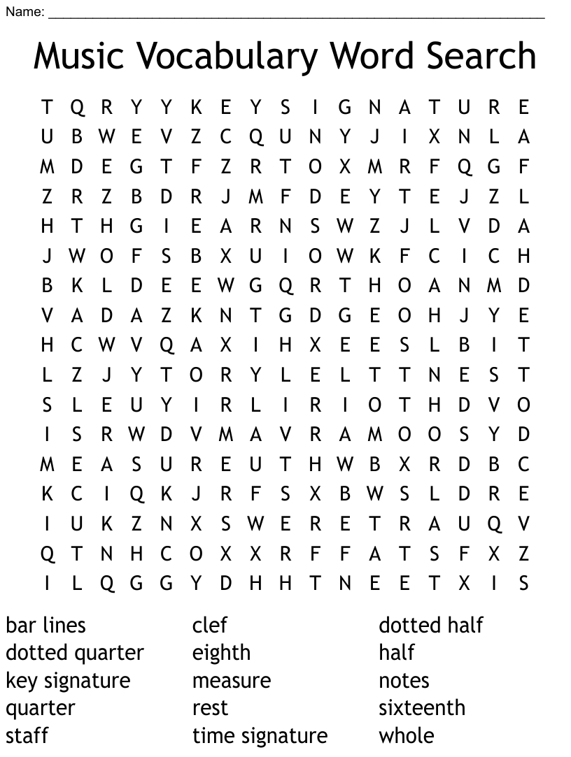 Music Vocabulary Word Search WordMint