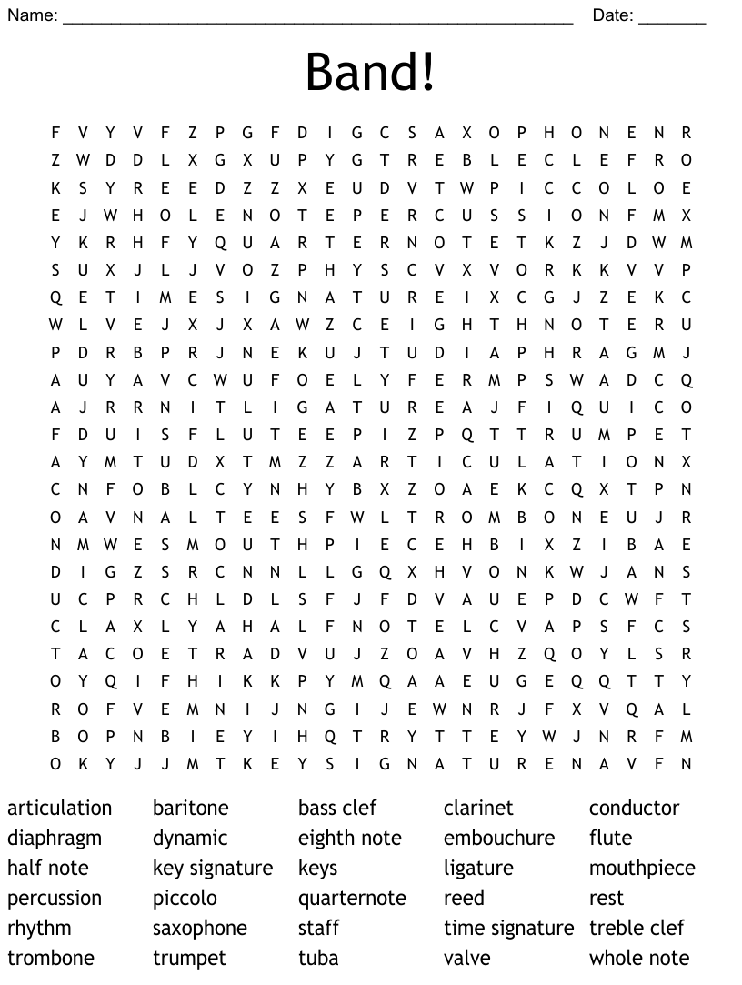 Music Vocabulary Word Search