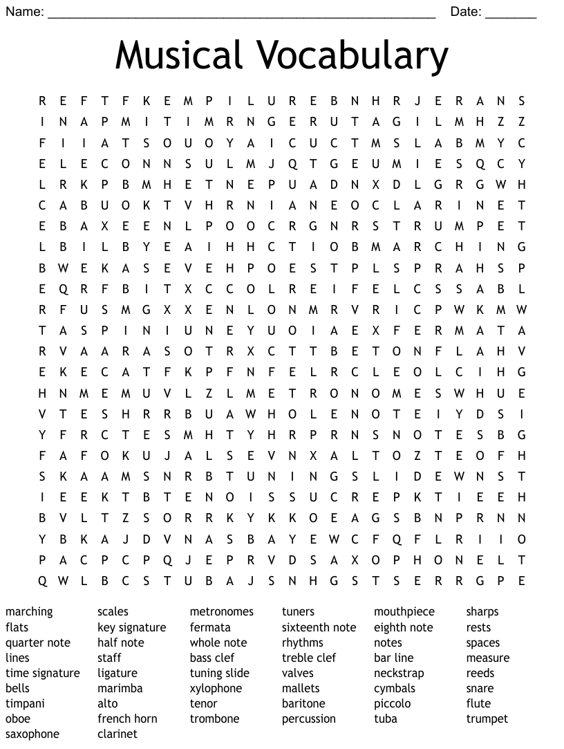 Musical Vocabulary Word Search WordMint