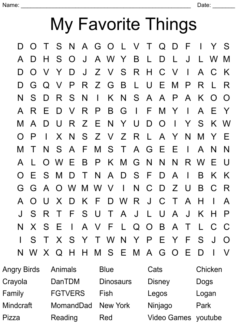 Blue Things Word Search
