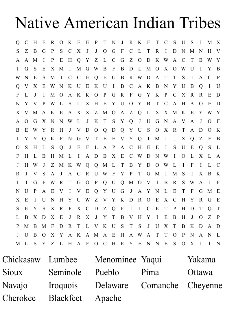 Native American Tribes Word Search Word Search Printable