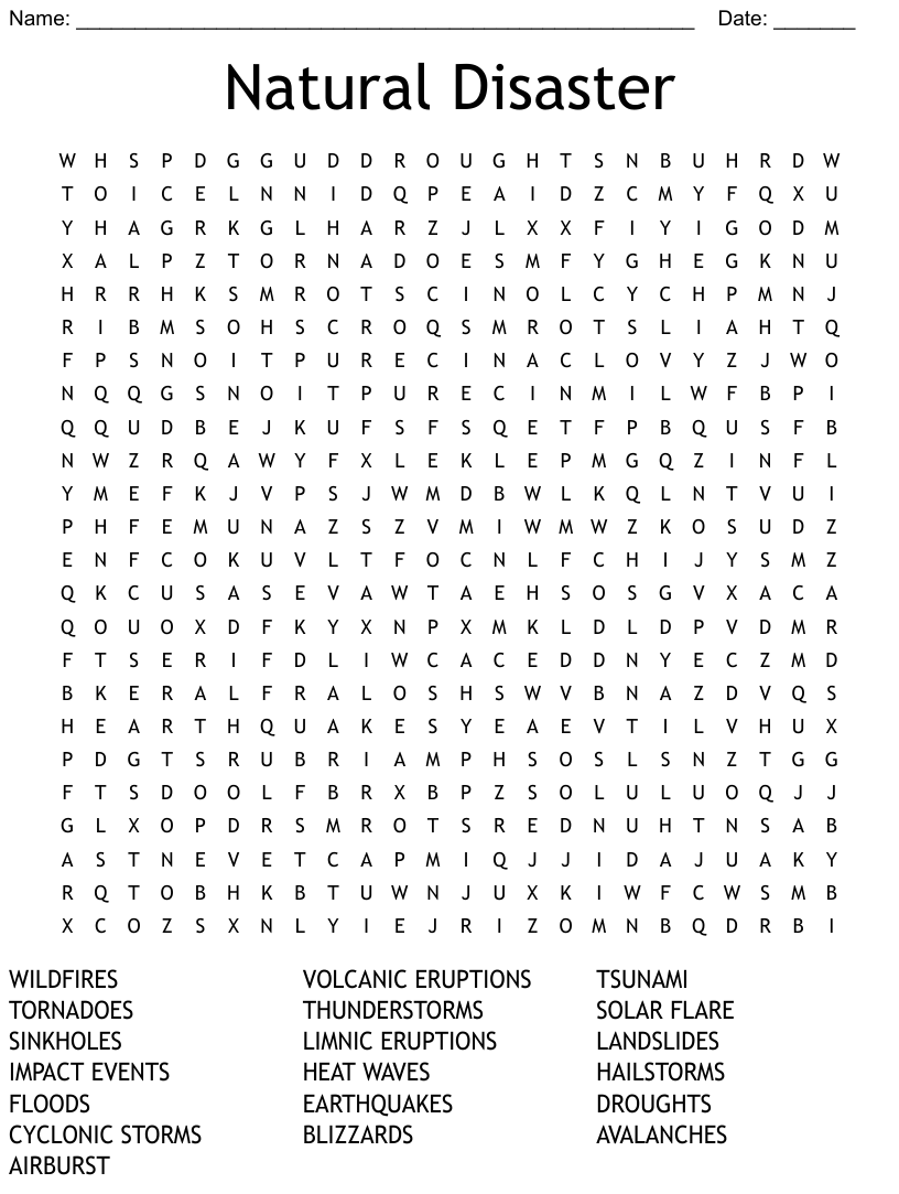 Natural Disaster Word Search WordMint