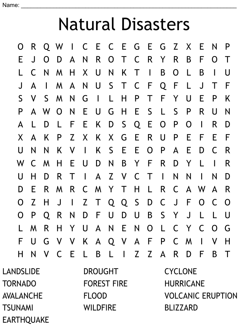 Natural Disaster Word Search