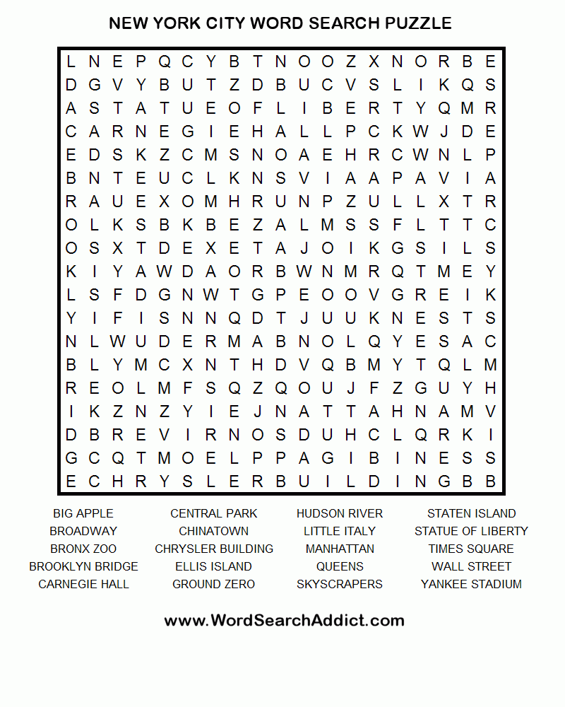 New York City Printable Word Search Puzzle Word Find Word Search Puzzles Printables Word Search Games