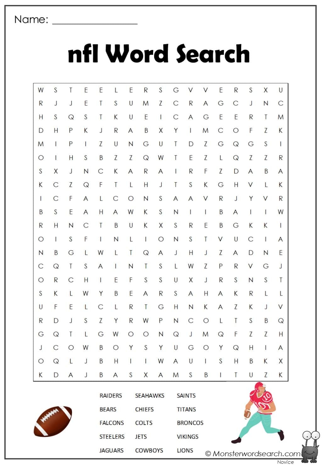 Nfl Word Search Monster Word Search