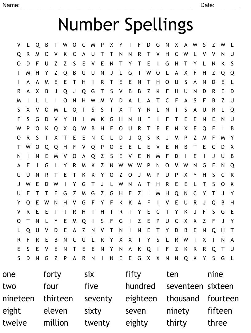 Number Words Word Search WordMint