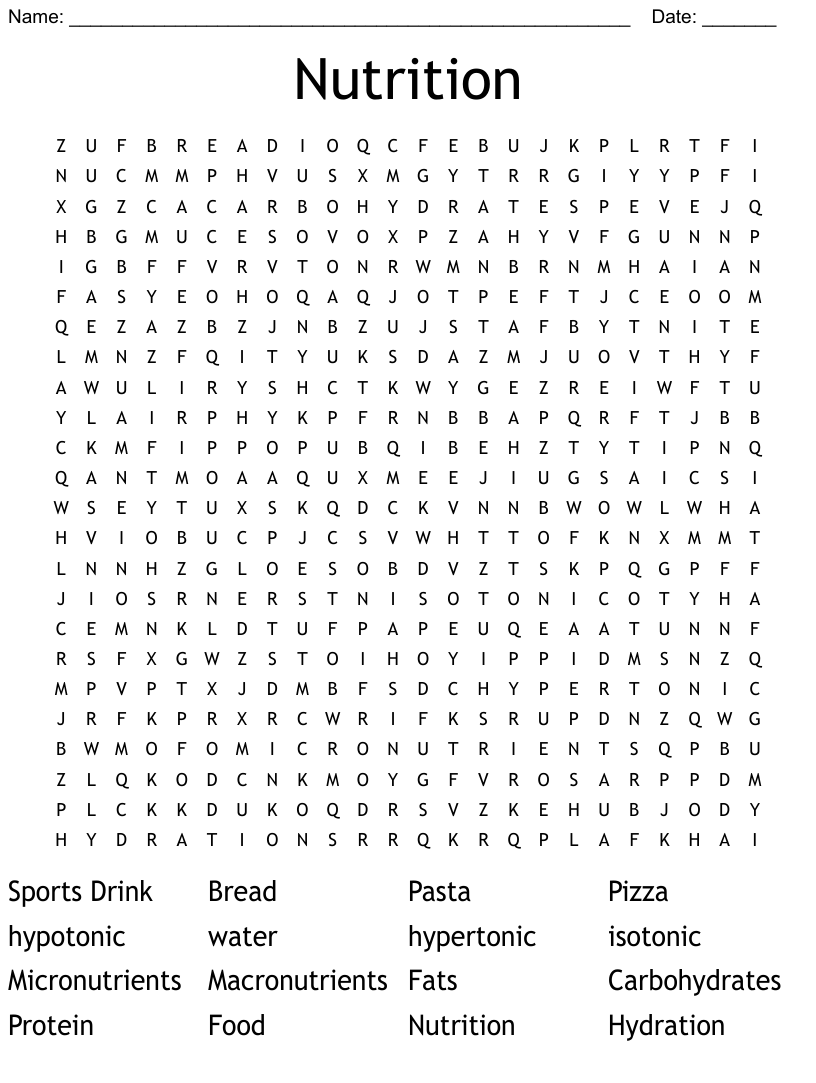 Nutrition Word Search WordMint