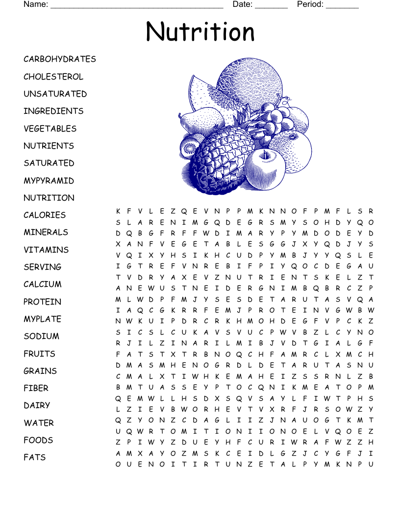 Nutrition Word Search WordMint