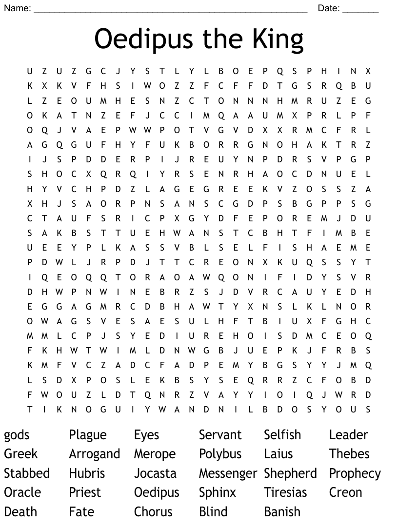 Oedipus The King Word Search WordMint