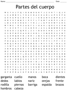 Partes Del Cuerpo Word Search WordMint