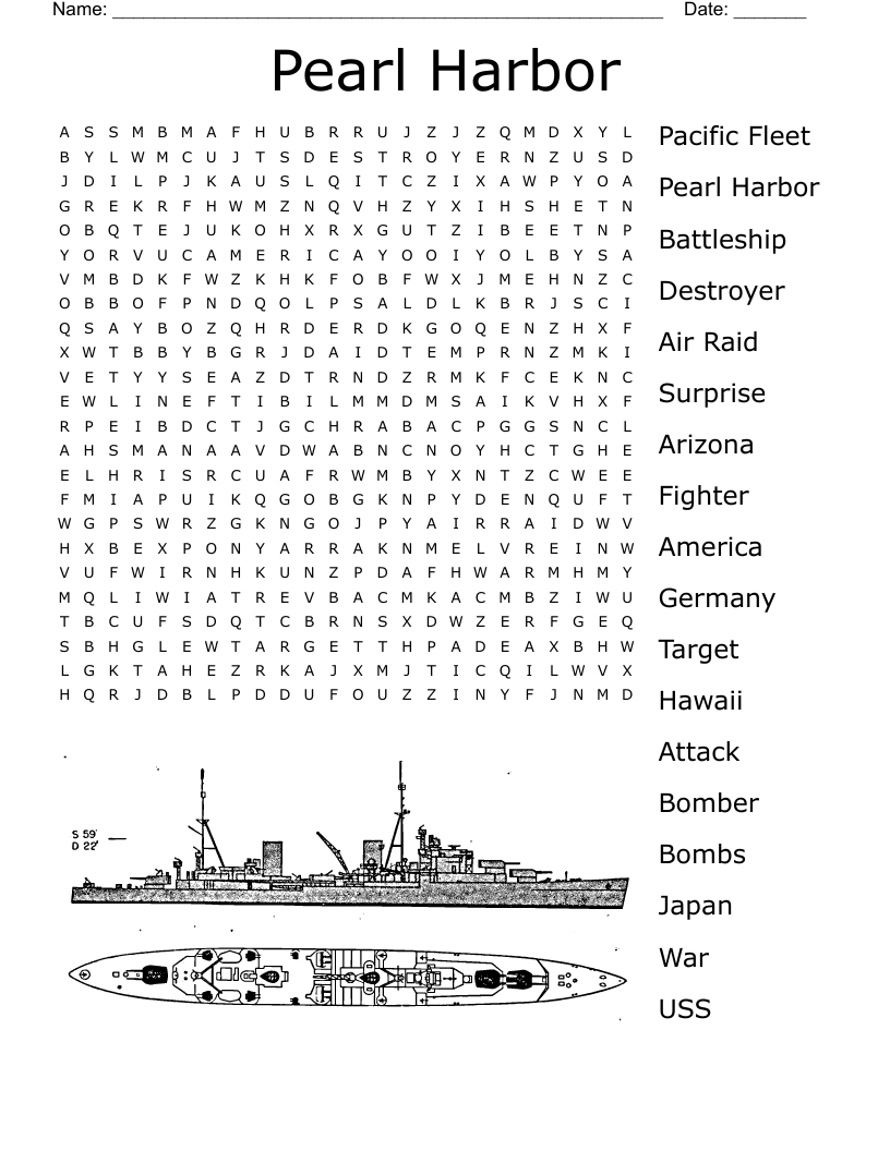 Pearl Harbor Word Search WordMint