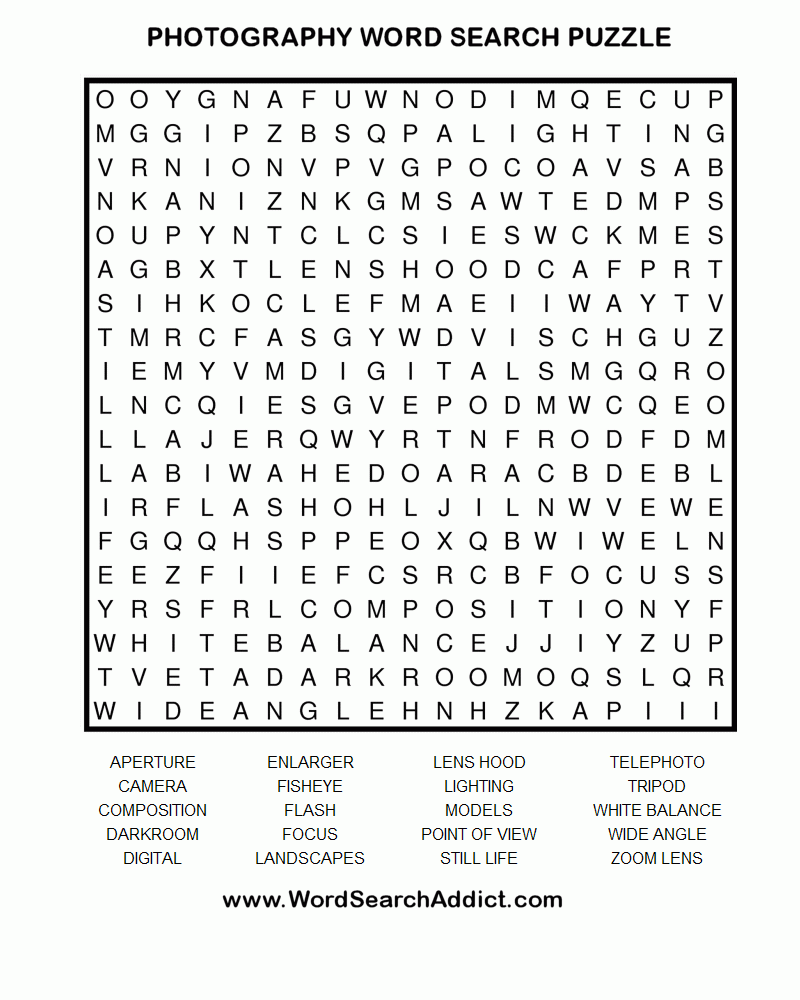 Photography Printable Word Search Puzzle Word Find Printable Crossword Puzzles Word Search Puzzles Printables