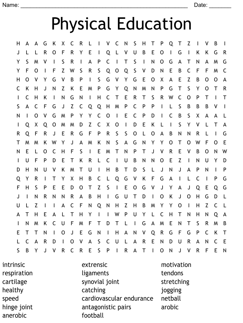 Physical Education Word Search WordMint
