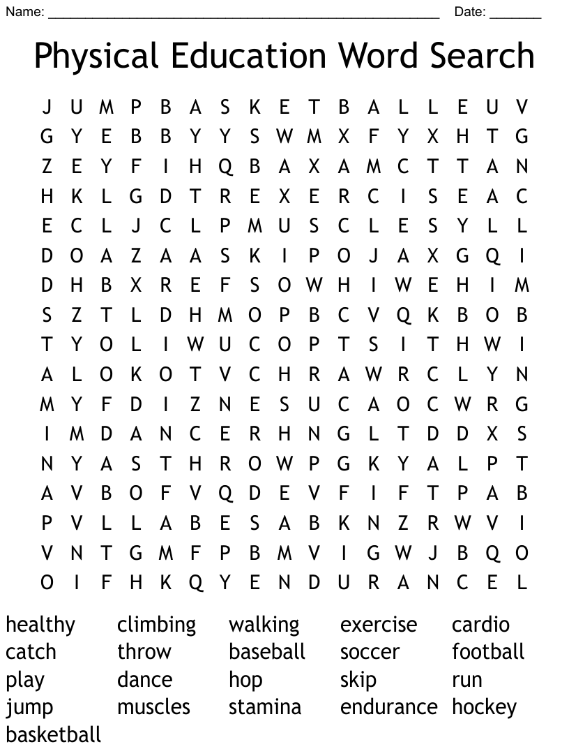 Physical Education Word Search