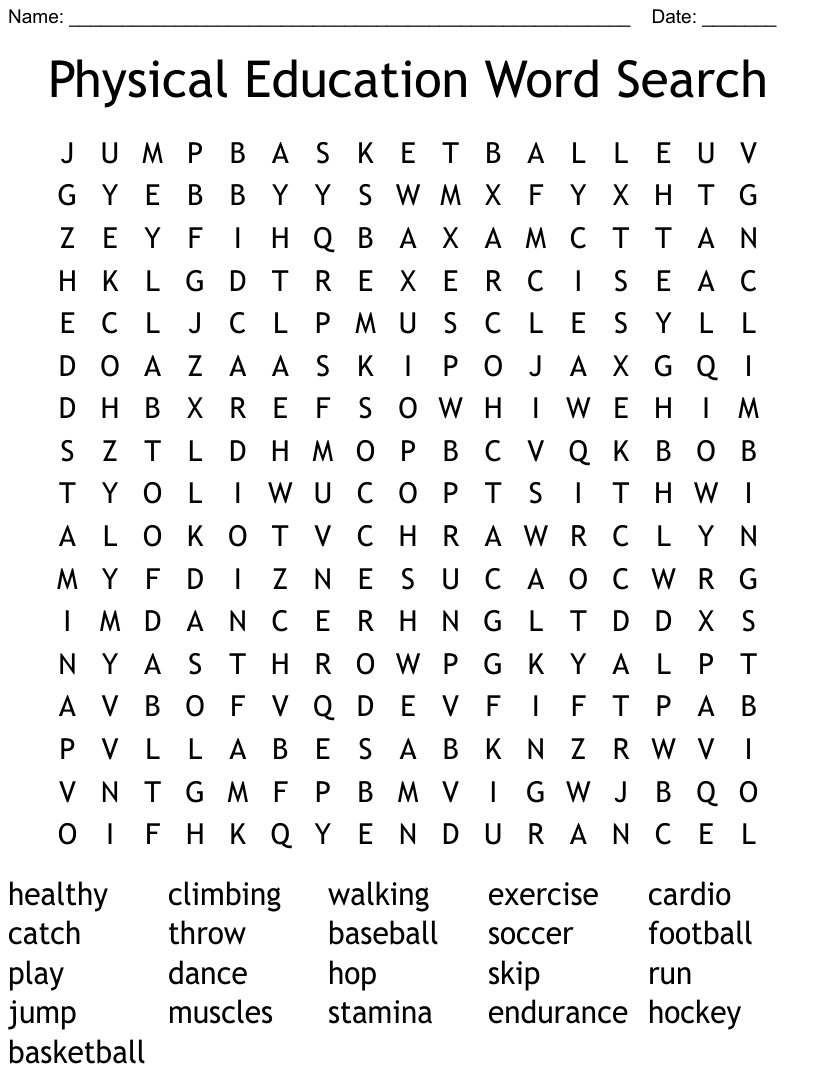 Physical Education Word Search Word Search Printable