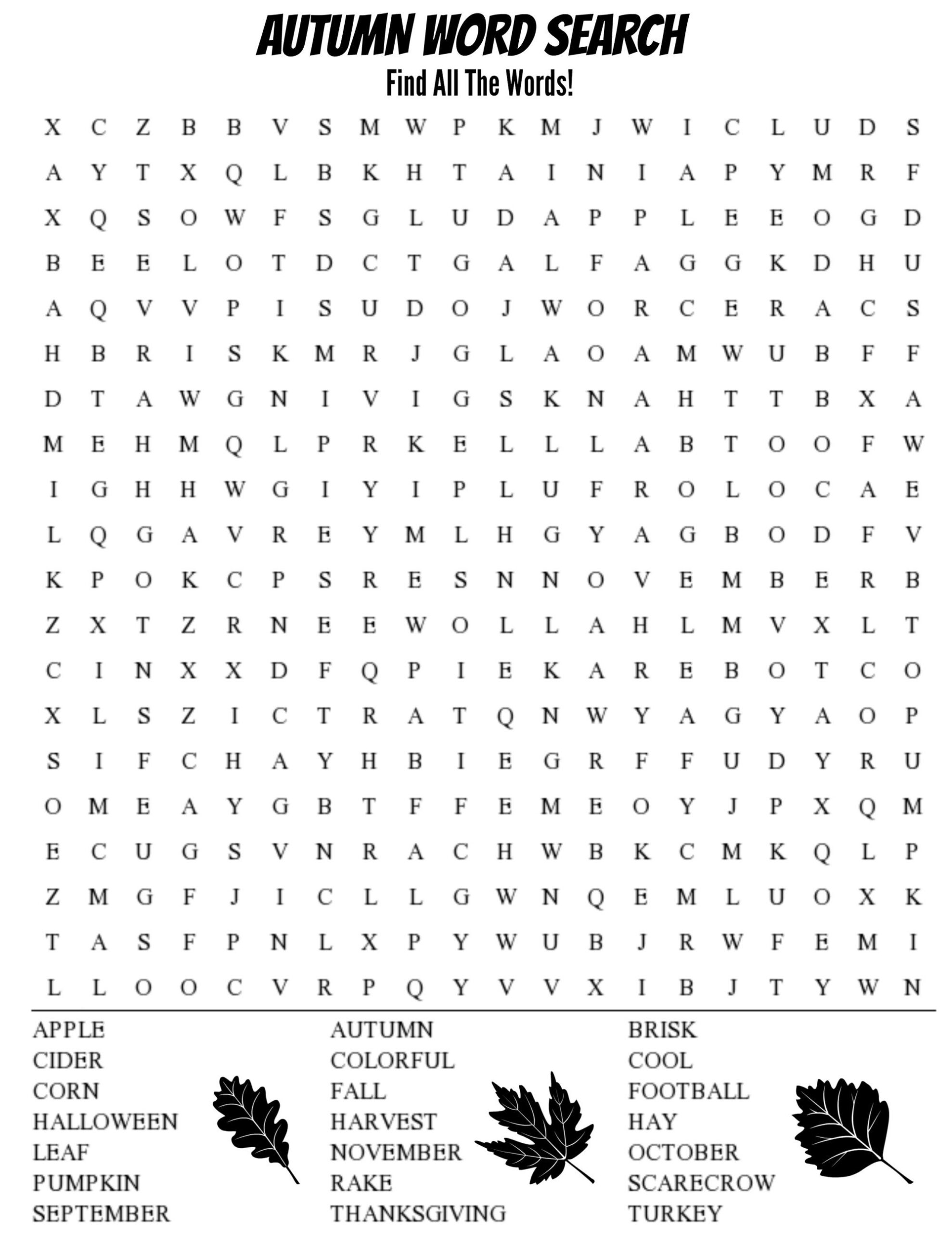 Fall Word Search Hard