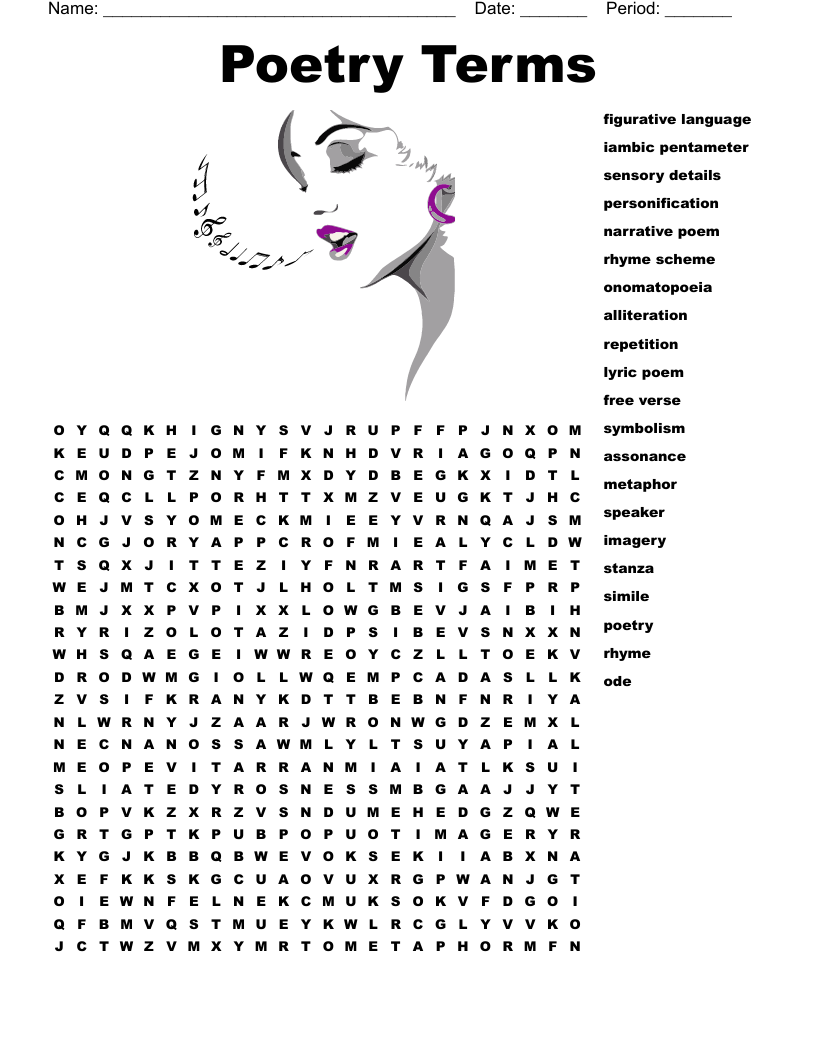 Poetry Terms Word Search Word Search Printable