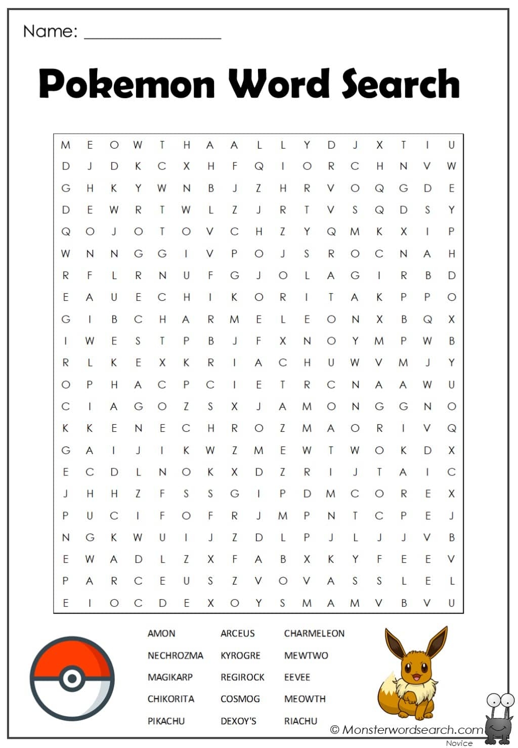 Pokemon Word Search Monster Word Search
