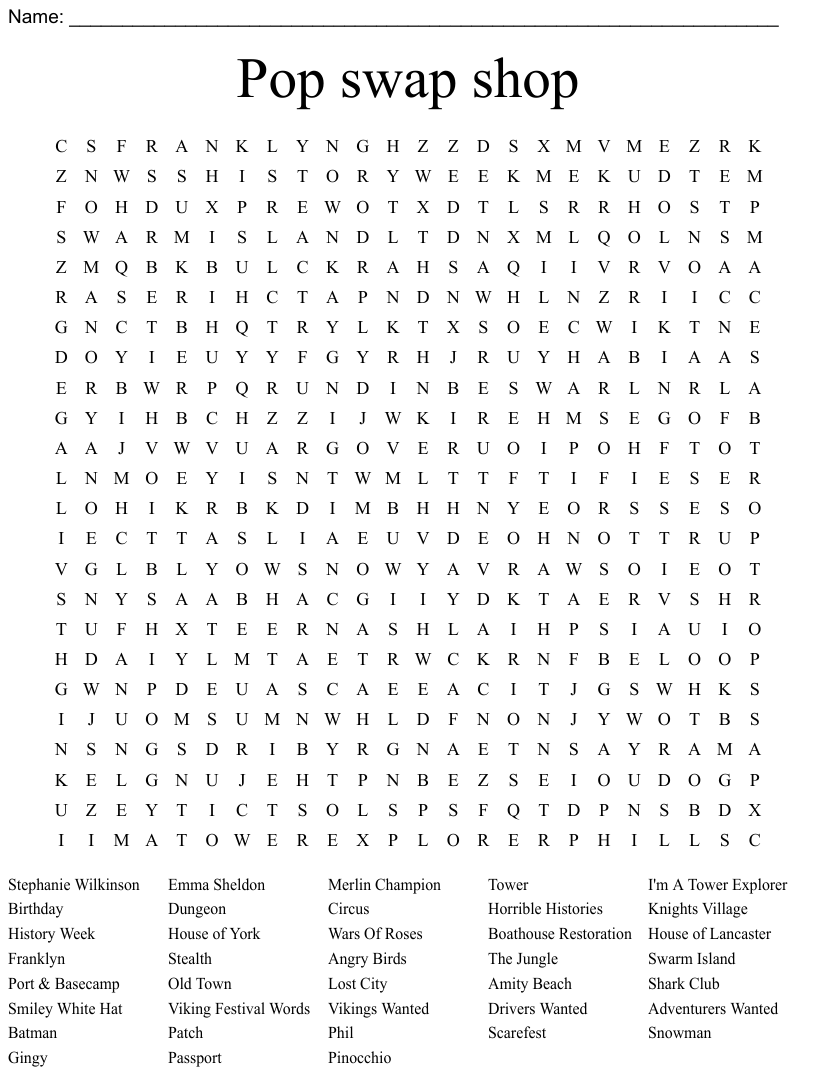 Pop Swap Shop Word Search WordMint