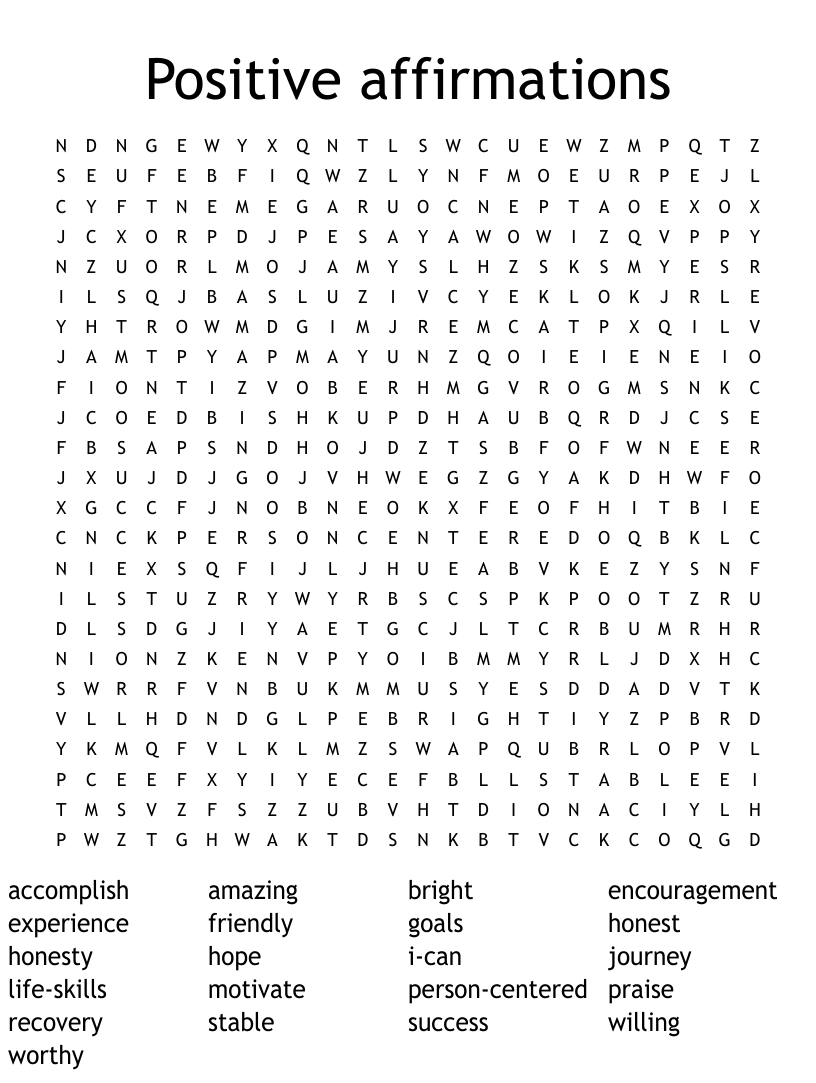 Positive Affirmations Word Search WordMint