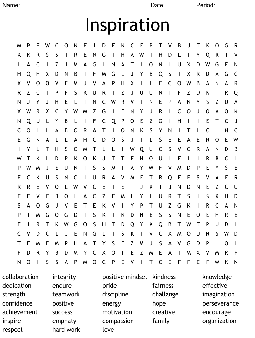 Word Search Inspiration Answers