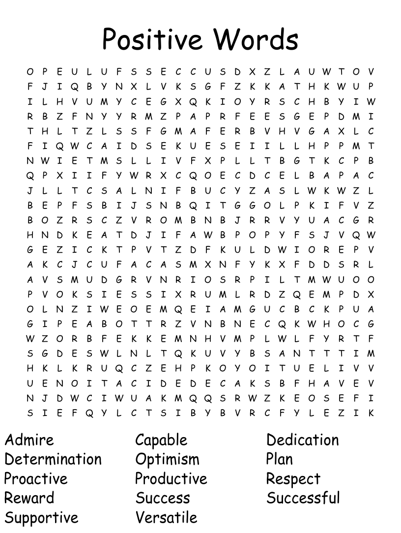 Positive Words Word Search WordMint