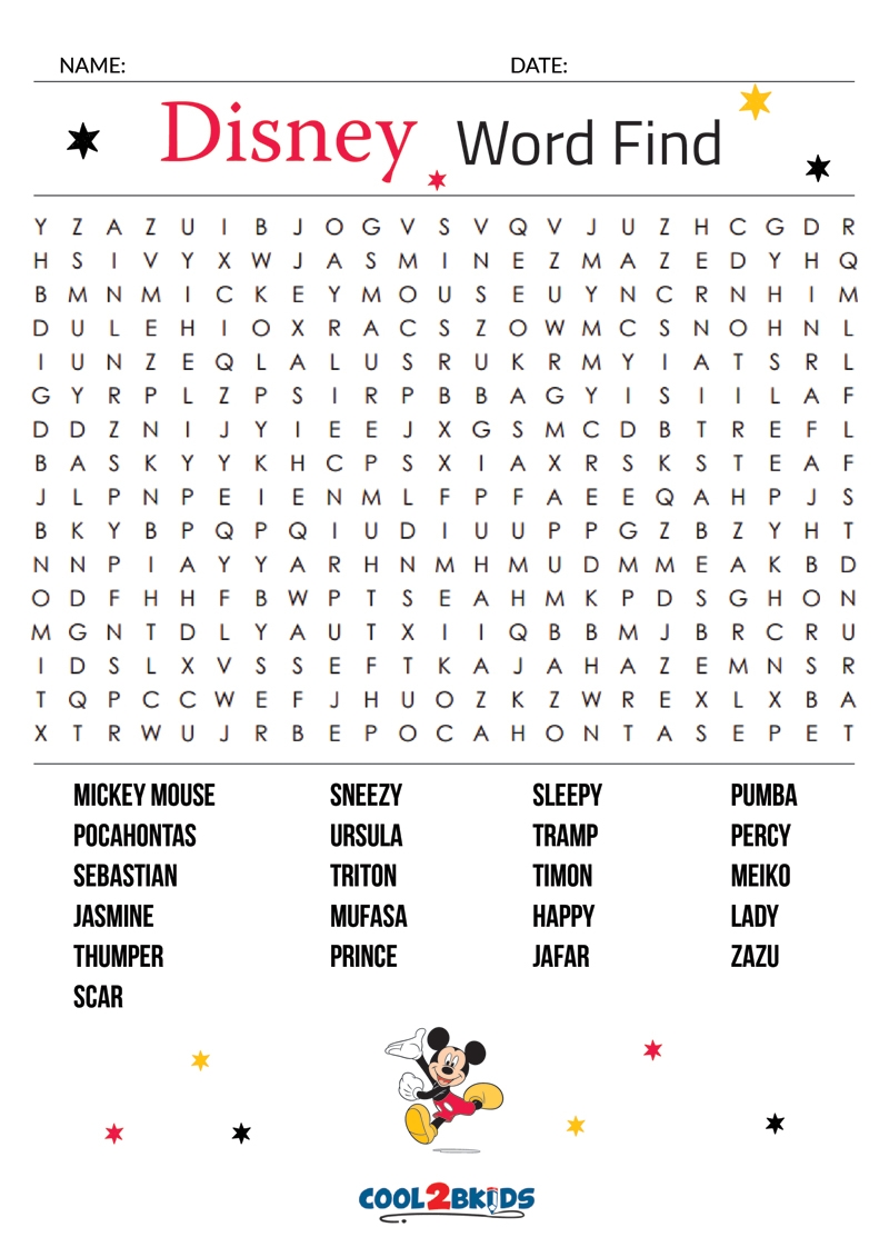 Disney Characters Word Search