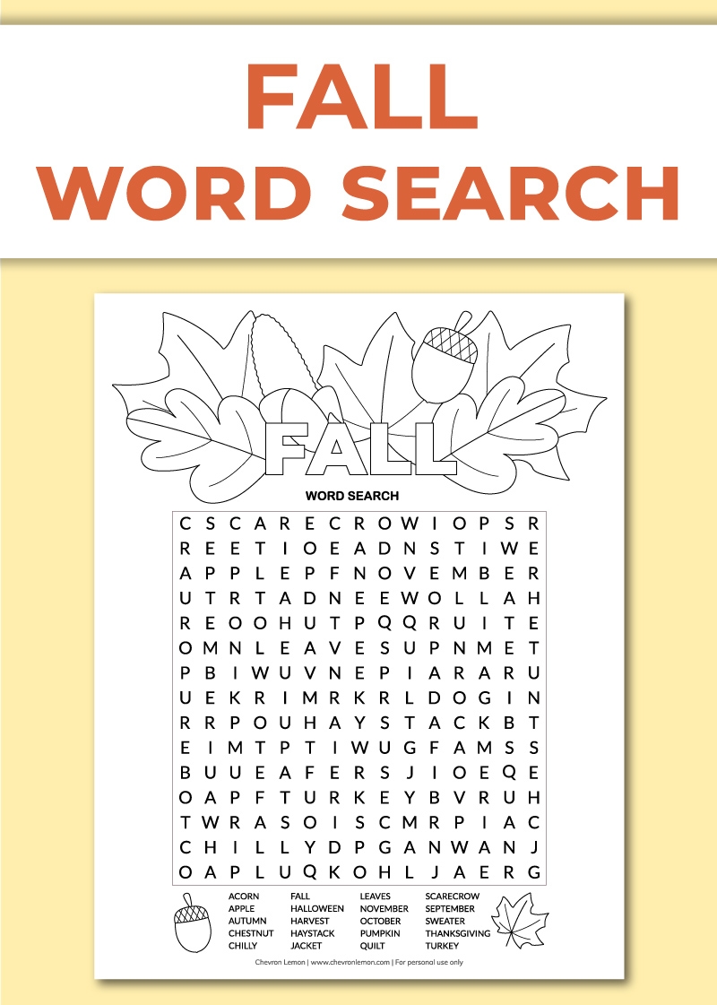 Printable Word Searches Fall