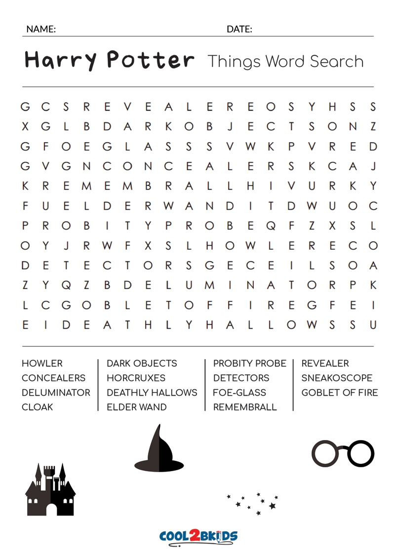 Printable Harry Potter Word Search Cool2bKids