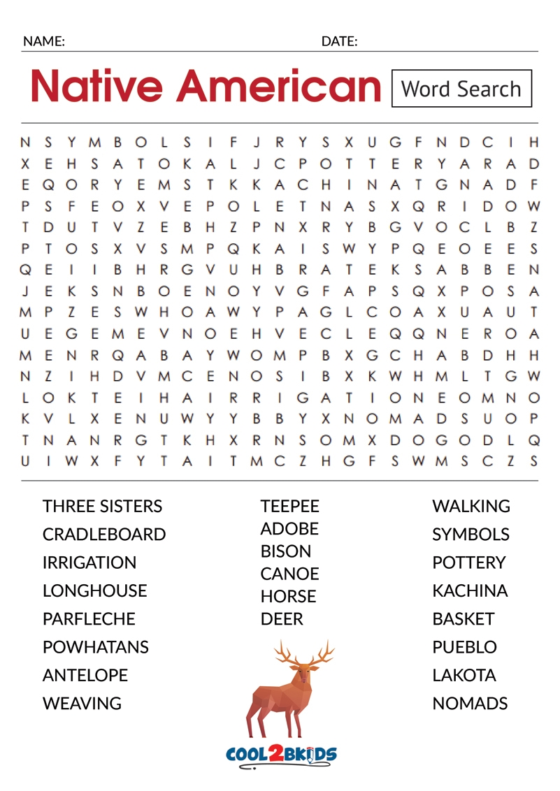 Native American Word Search Free