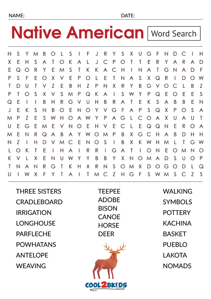 Famous Native American Word Search