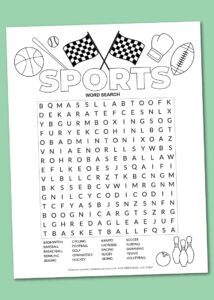 Printable Sports Word Search Puzzle Chevron Lemon