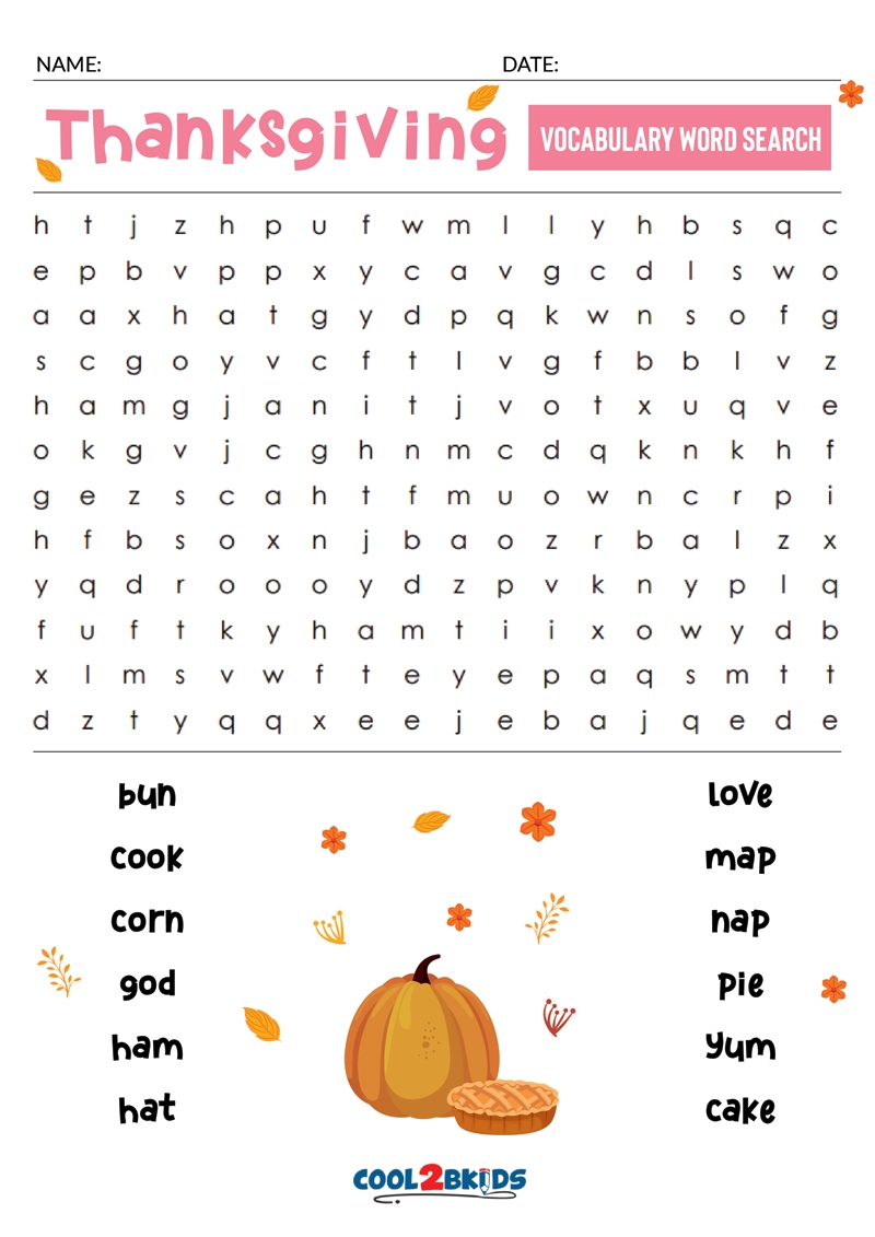 Printable Thanksgiving Word Search Cool2bKids
