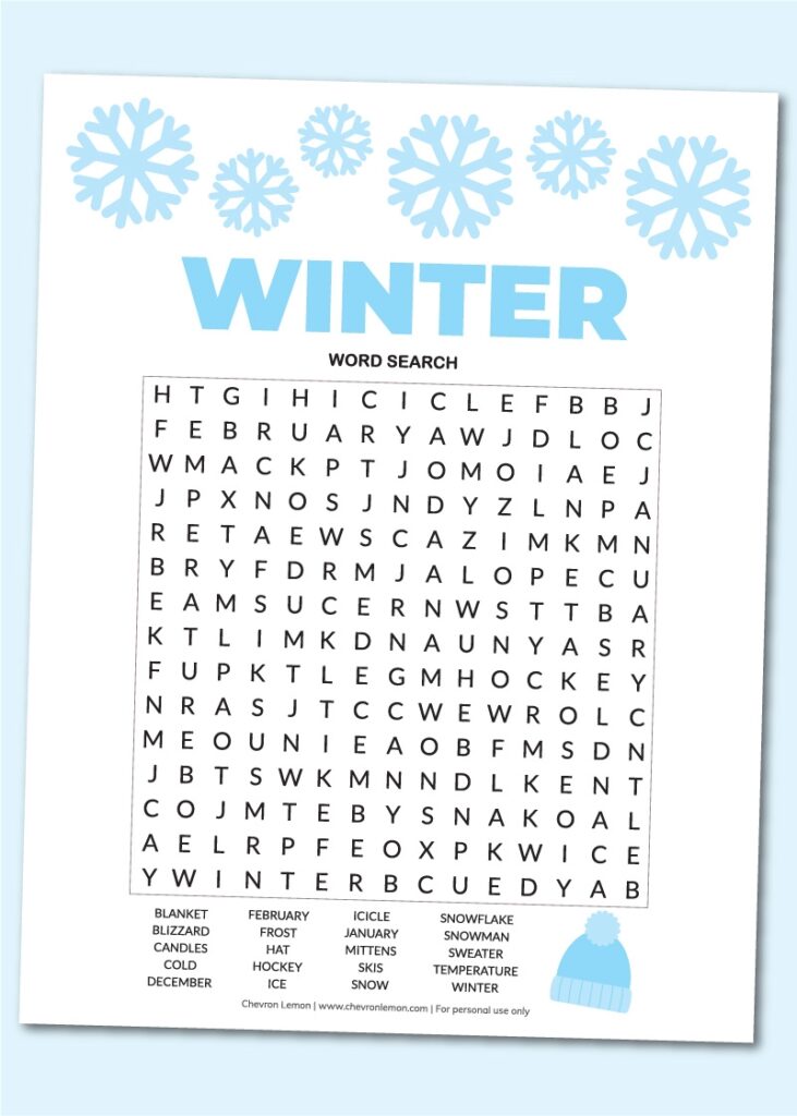 Printable Winter Word Search Chevron Lemon - Word Search Printable