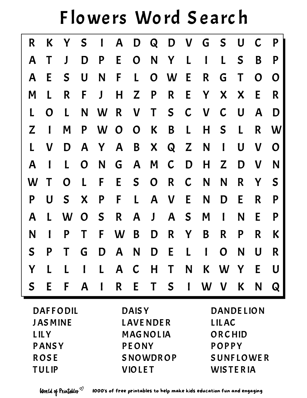 Word Find Print Off