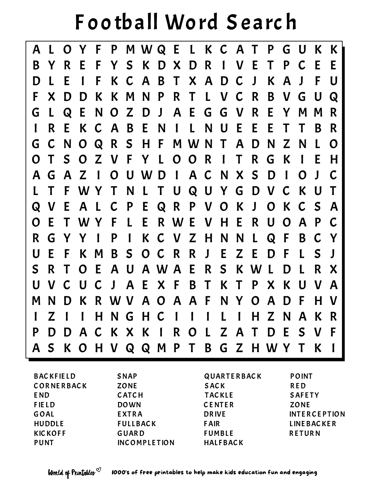 Word Search Print Out