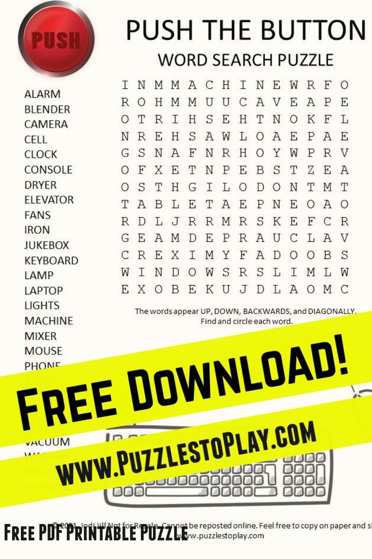 Push The Button Word Search Puzzle Word Puzzles For Kids Free Printable Word Searches Free Printable Puzzles