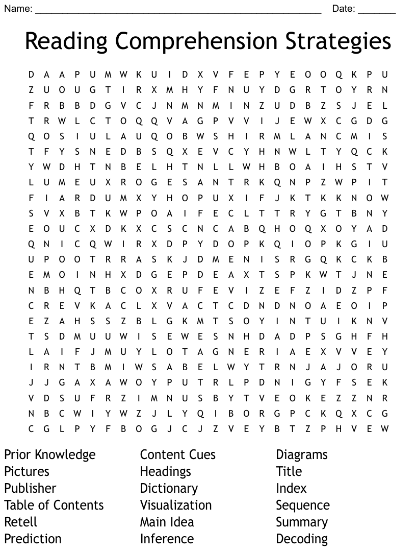 Reading Comprehension Strategies Word Search WordMint