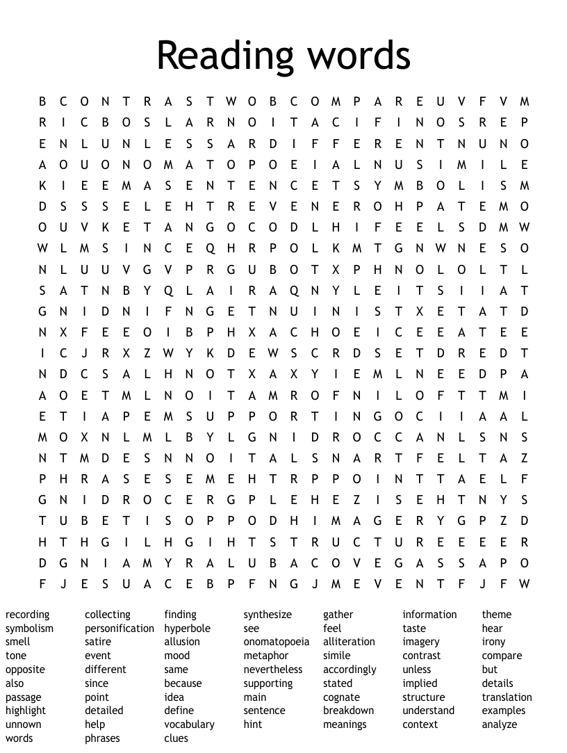 Reading Words Word Search WordMint