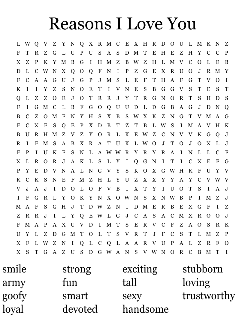 Reasons I Love You Word Search WordMint