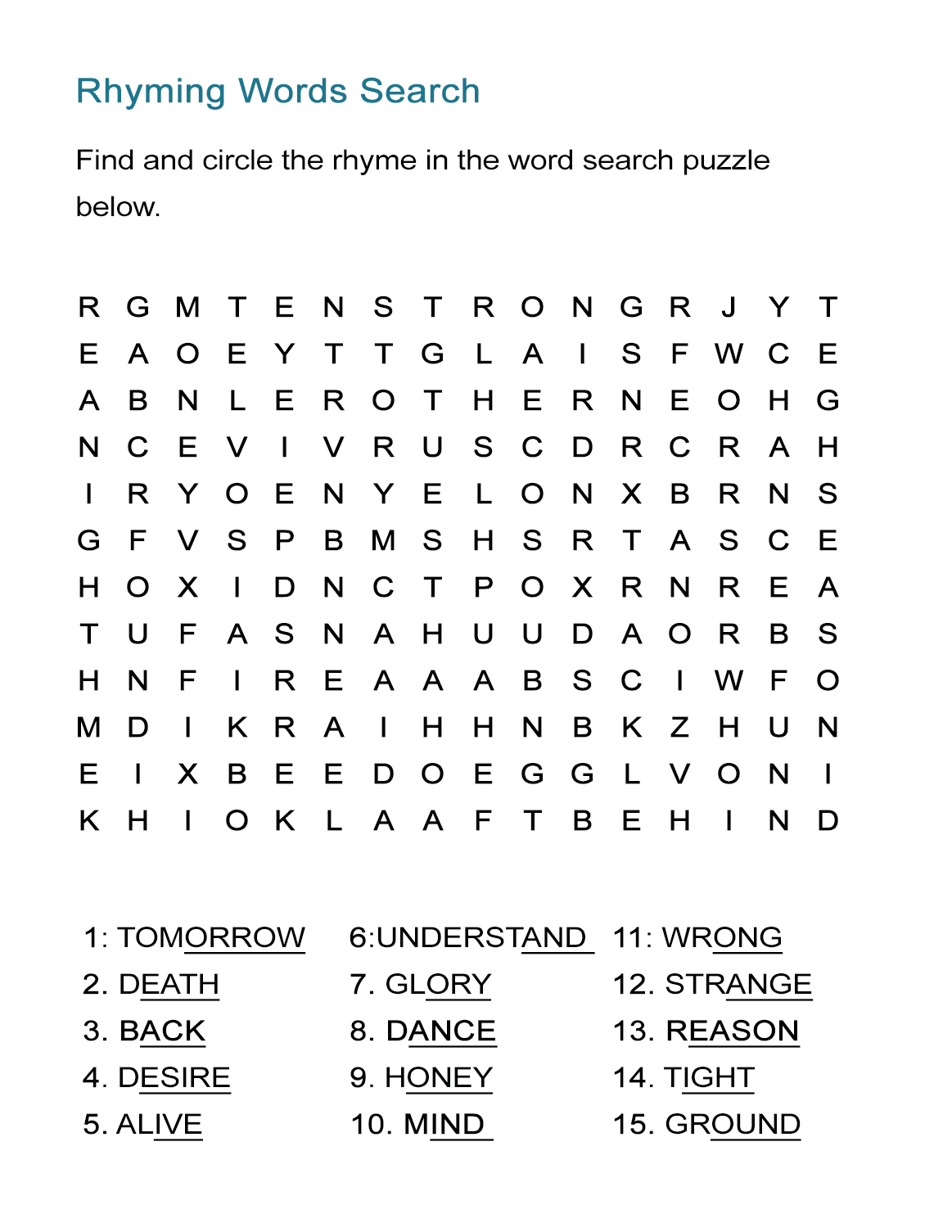 Rhyming Word Search Puzzle Find The Rhyme Words ALL ESL