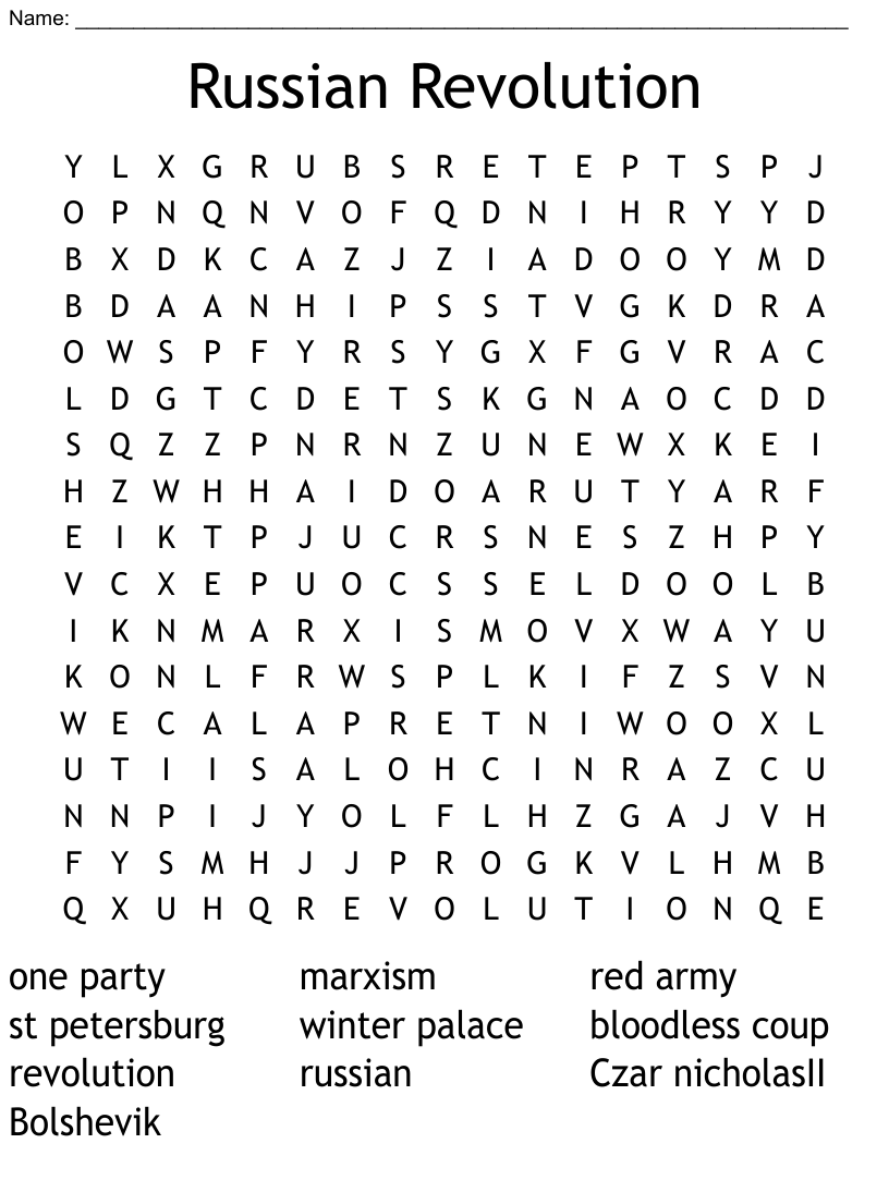 Russian Revolution Word Search WordMint