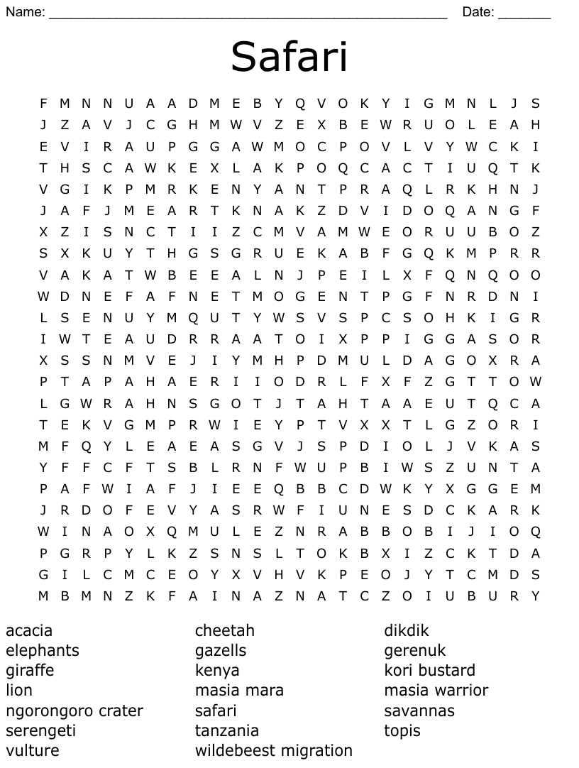 Africa Tours Word Search
