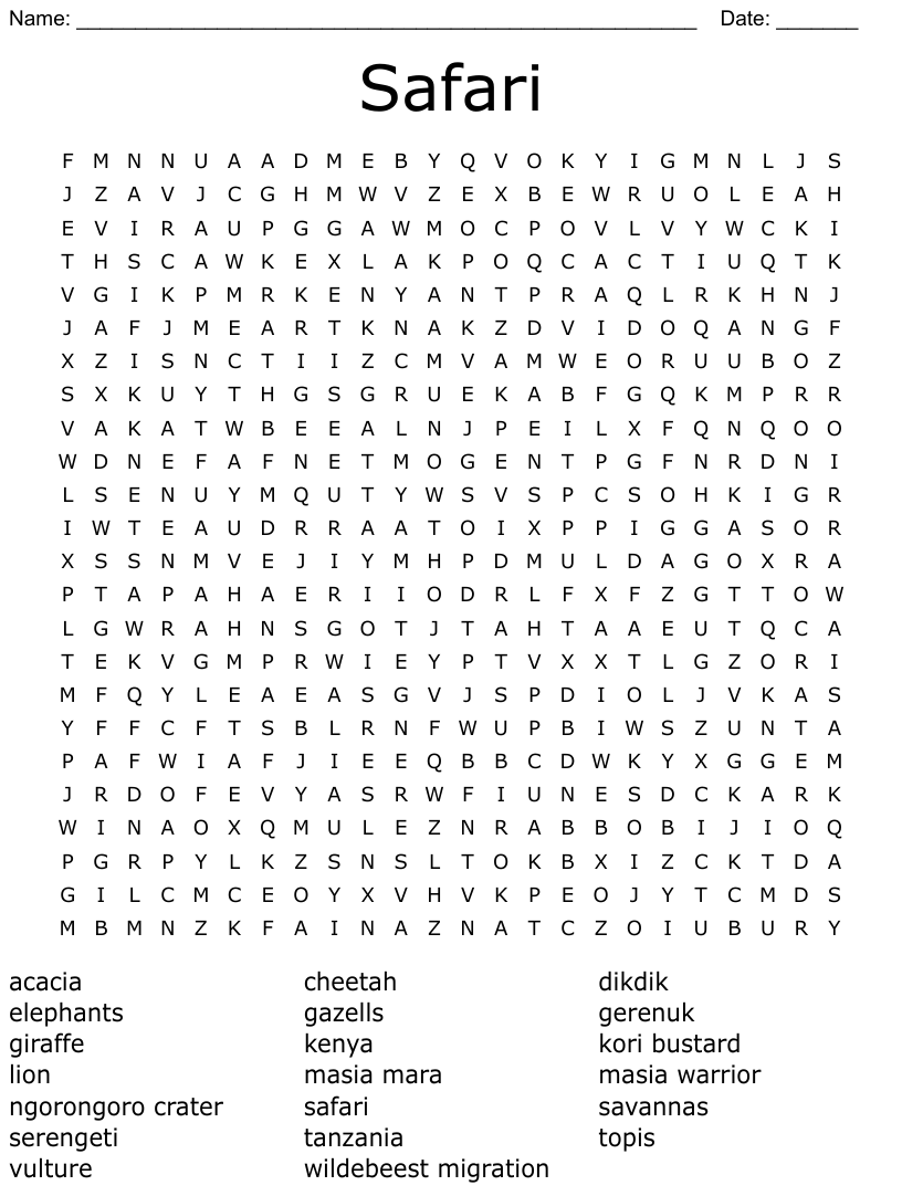 Africa Tours Word Search Word Search Printable