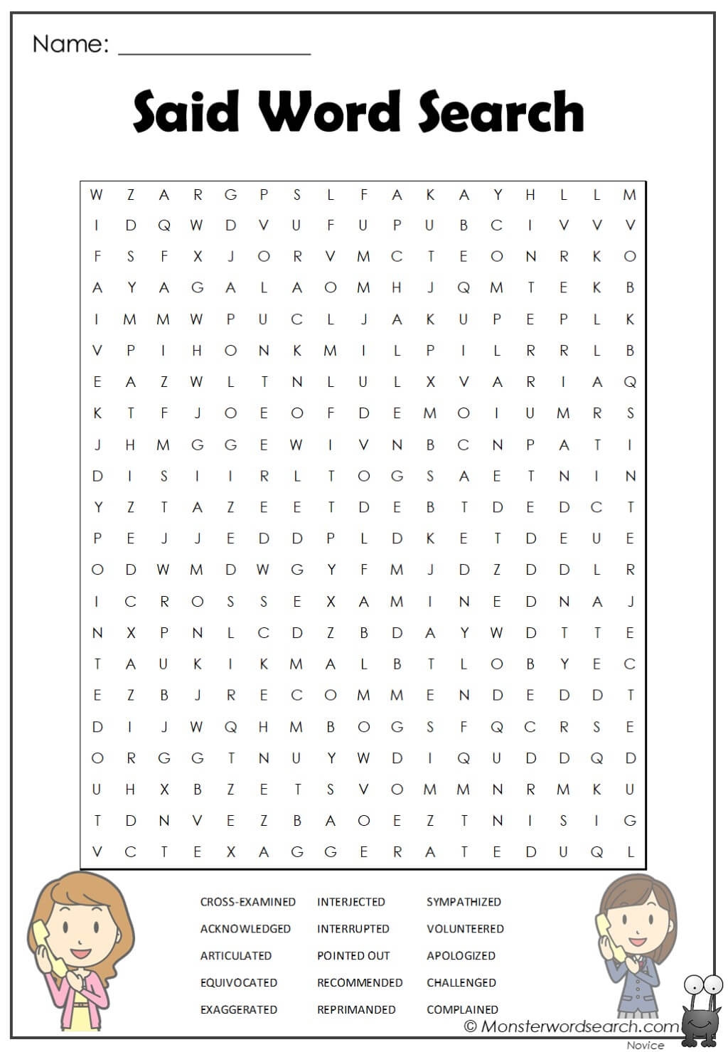 Said Word Search Monster Word Search